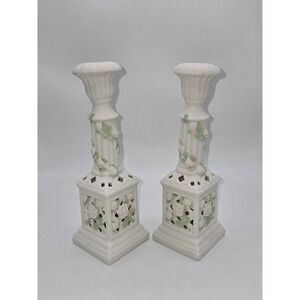 Avon Gift Collection Bisque Porcelain‎ Candle Holders Rose Taper & Tealight